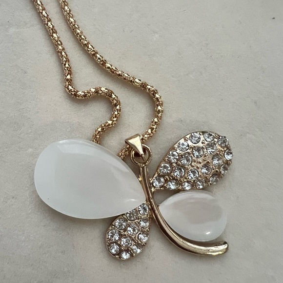 Gold and White Butterfly Pendant Necklace - Picture 3 of 3
